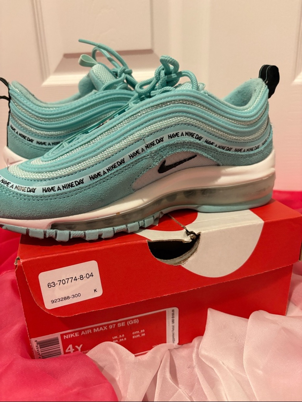 Nike Kid’s Air Max 97 GS Mint Teal Sneakers - Picture 6 of 13